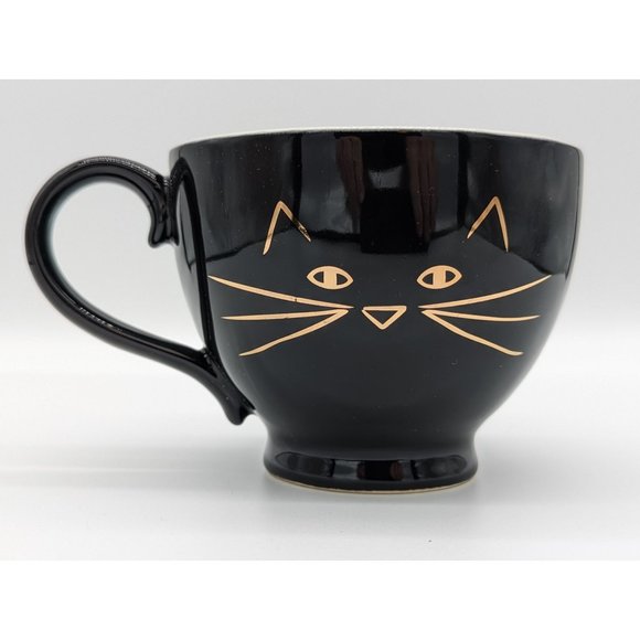 Black Cat Face Mug Gold Whiskers Heart 10 Strawberry Street Large Coffee Tea Cup - Picture 1 of 9